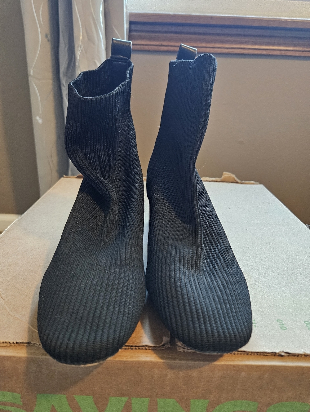 Black Ribbed Knit Sock Boots